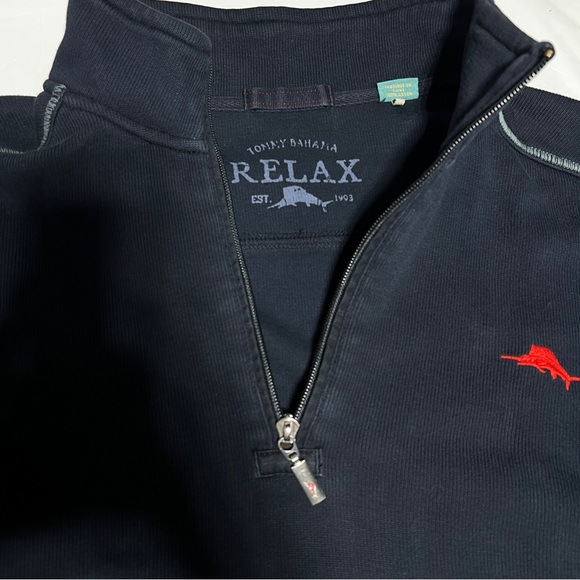 Tommy Bahama Relax Mens Dark Blue Quarter Zip Pullover Sweater Size M 100%cotton - Picture 4 of 11
